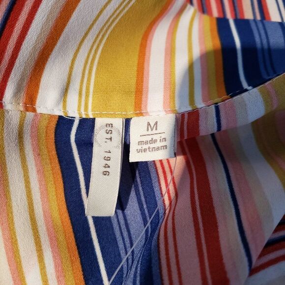 CUTE Yellow Striped Surplice Top Peplum Blouse womens M V Neck medium - Picture 9 of 9